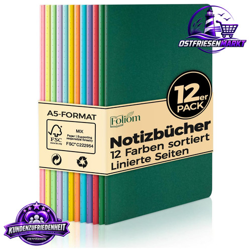 Notizbücher liniert 12er - notizbücher,