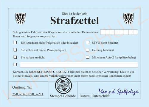 Strafzettel für falschparker - für,